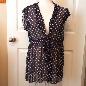 Polka dot bow blouse. Dark blue. XL